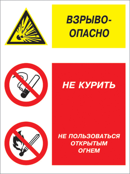 Кз 11 взрывоопасно - не курить и не пользоваться открытым огнем. (пластик, 400х600 мм) - Знаки безопасности - Комбинированные знаки безопасности - Магазин охраны труда ohranatruda-shop.ru